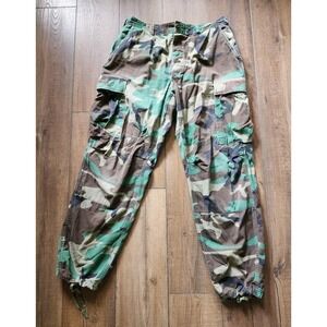 Vintage Army Military Draw String‎ Distressed Worn Camo Cargo Pants Chinos